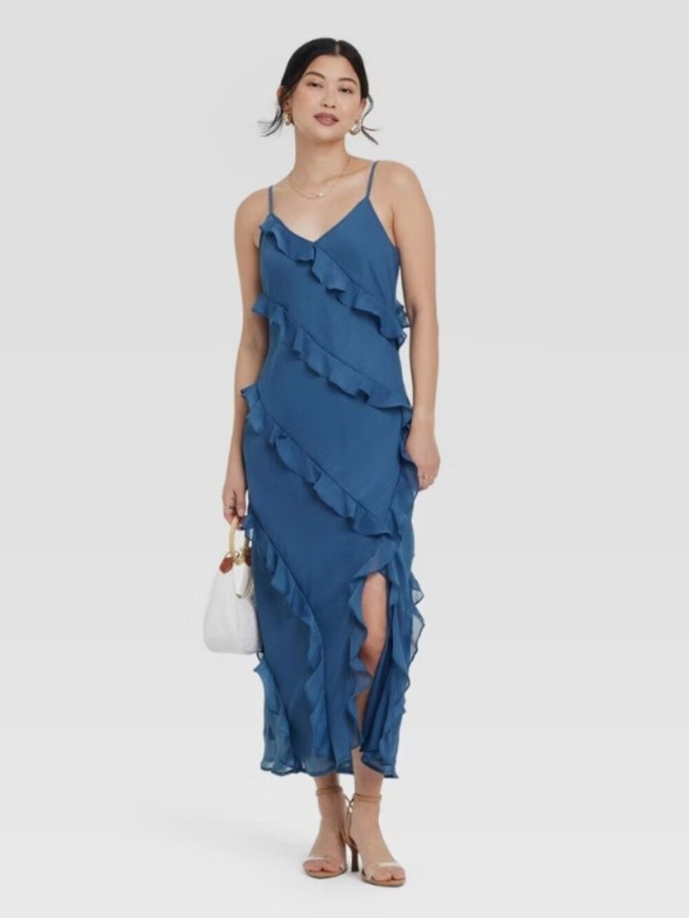 A New Day Blue Ruffles Adjustable Straps Slit Maxi NWT 4X Special Occasion Dress - Picture 3 of 3